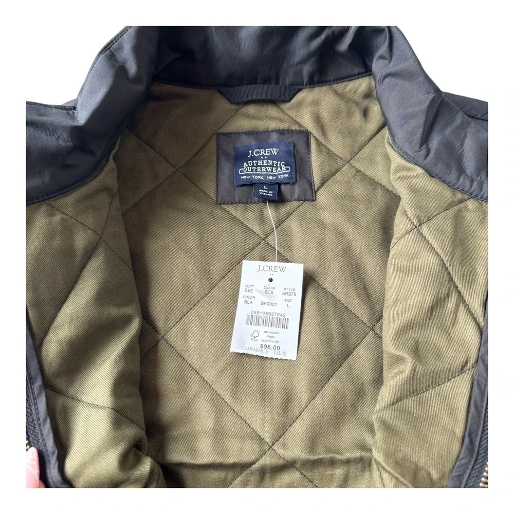 J.Crew Quilted Walker Vest Black Olive L NWT Men's Classic Fall Layering Utility